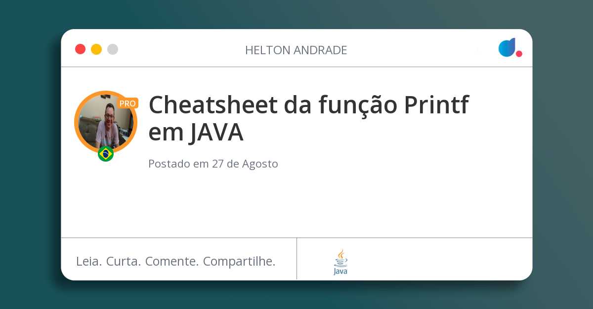 Cheatsheet da função Printf em JAVA
