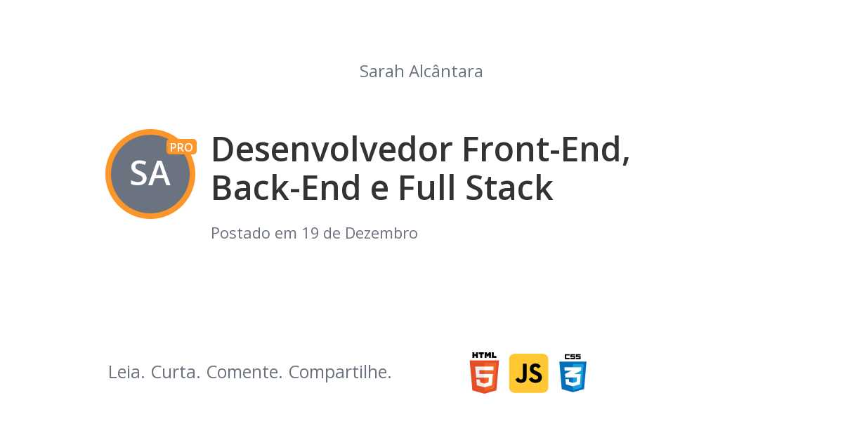 Desenvolvedor Front-End, Back-End e Full Stack