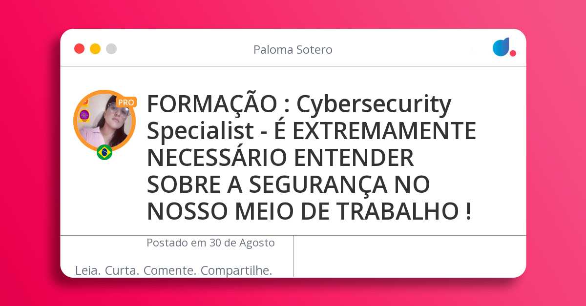 FORMAÇÃO : Cybersecurity Specialist - É EXTREMAMENTE NECESSÁRIO ...