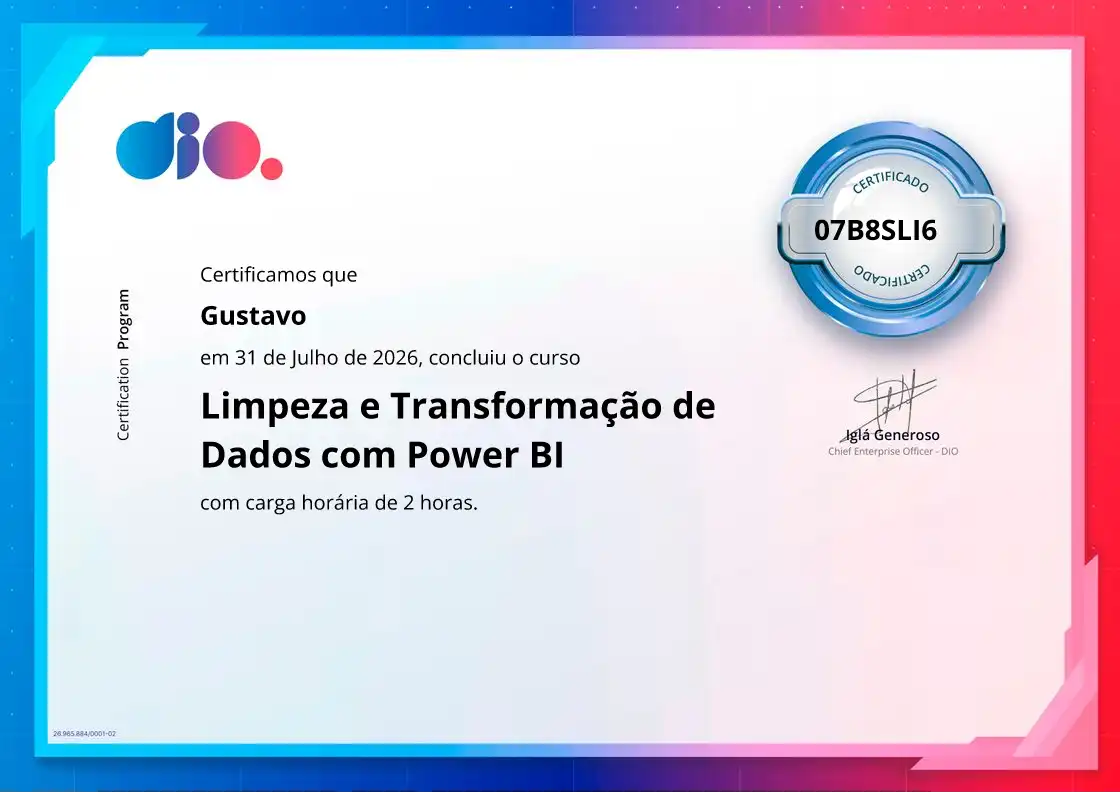 certificate of Limpeza e Transformação de Dados com Power BI