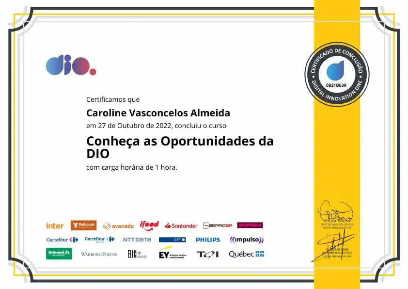 certificate of Conheça as Oportunidades da DIO