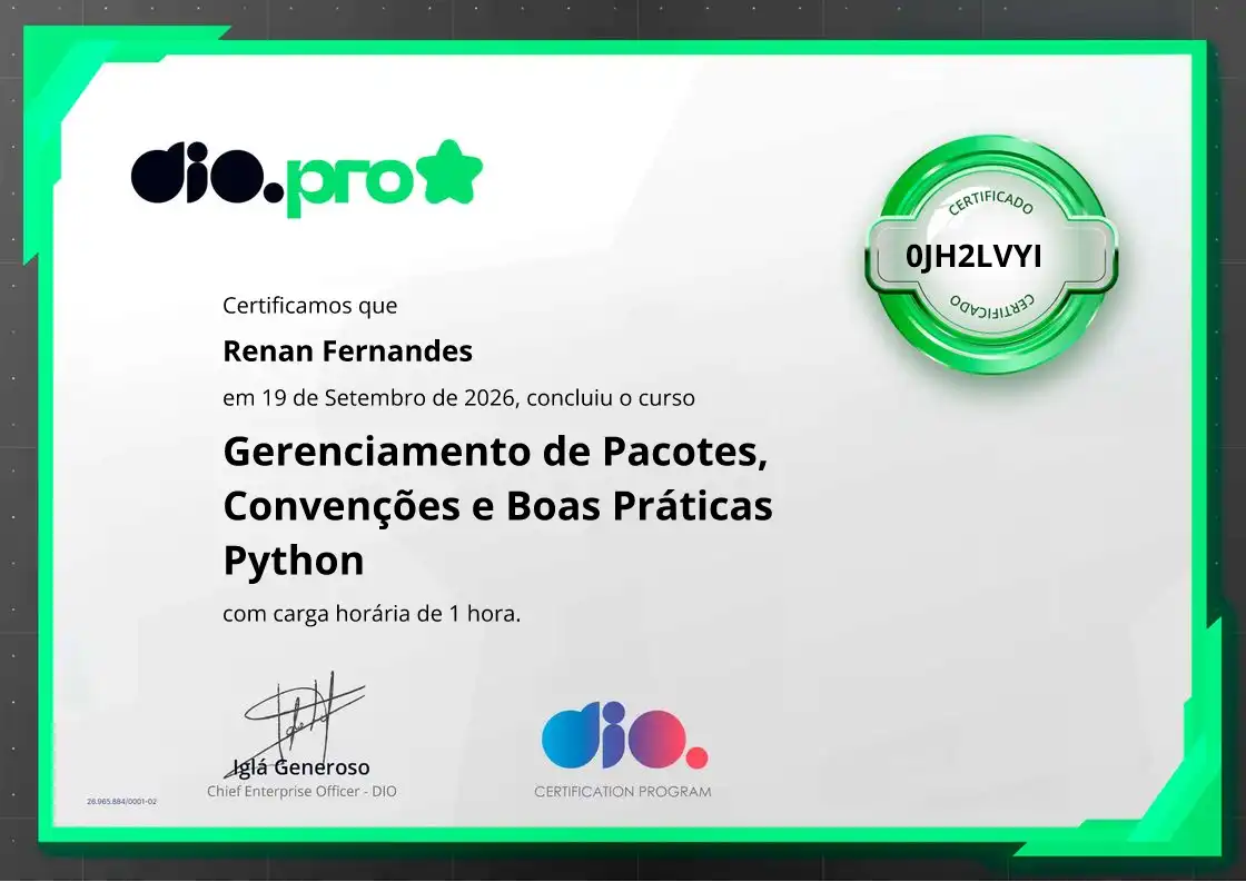 certificate of Gerenciamento de Pacotes, Convenções e Boas Práticas Python