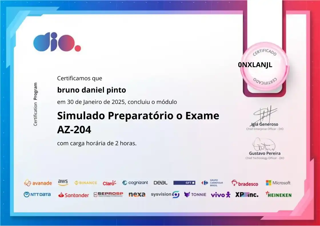 certificate of Simulado Preparatório o Exame AZ-204