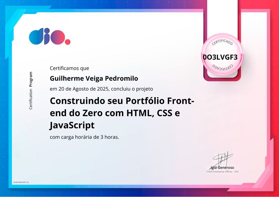 certificate of Construindo seu Portfólio Front-end do Zero com HTML, CSS e JavaScript
