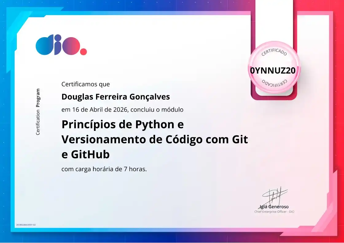 certificate of Princípios de Python e Versionamento de Código com Git e GitHub