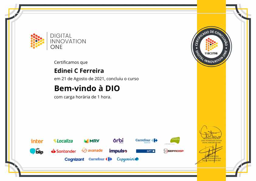certificate of Bem-vindo à DIO