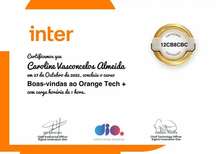 certificate of Boas-vindas ao Orange Tech +