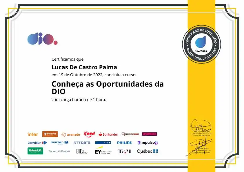 certificate of Conheça as Oportunidades da DIO