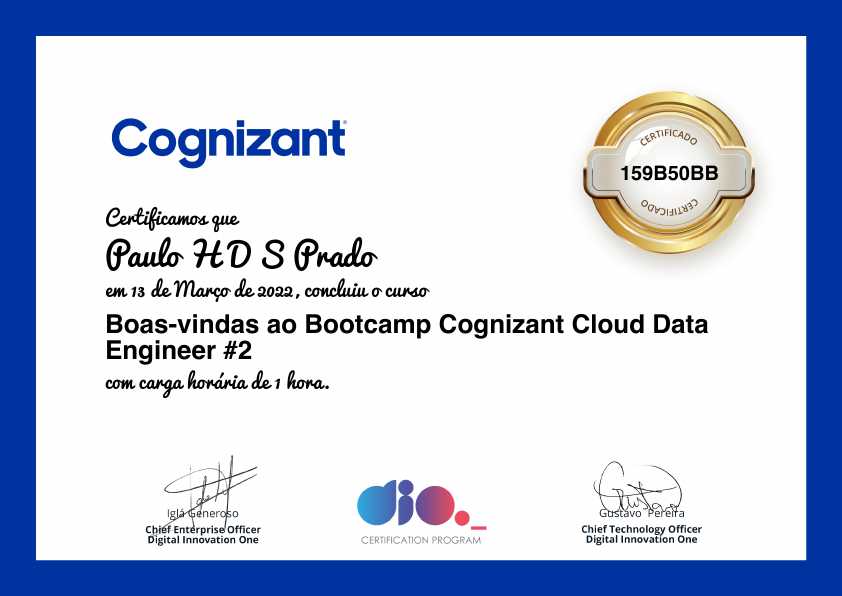 certificate of Boas-vindas ao Bootcamp Cognizant Cloud Data Engineer #2