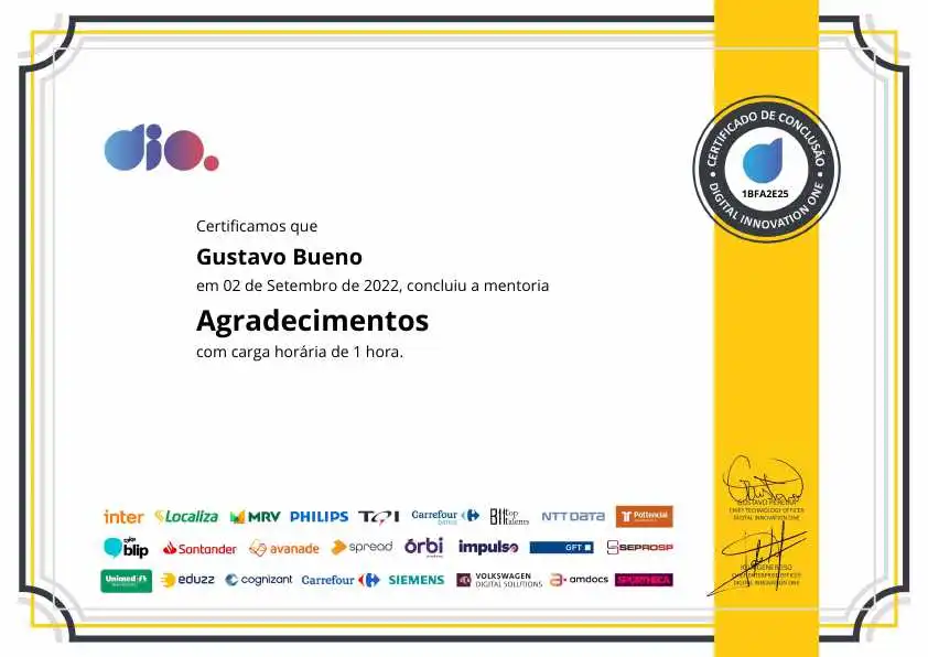 certificate of Agradecimentos