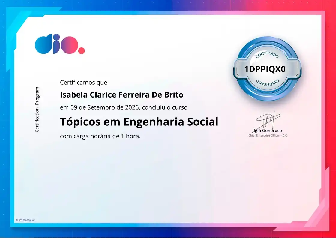 certificate of Tópicos em Engenharia Social