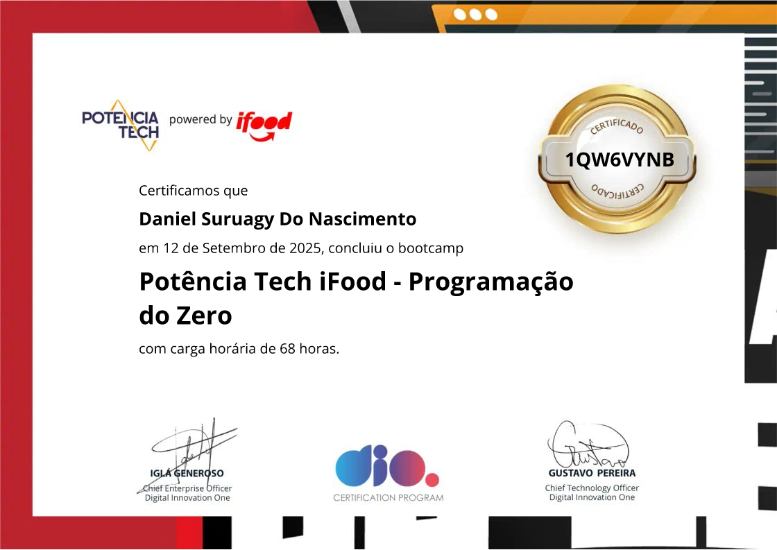 certificate of Potência Tech iFood - Programação do Zero