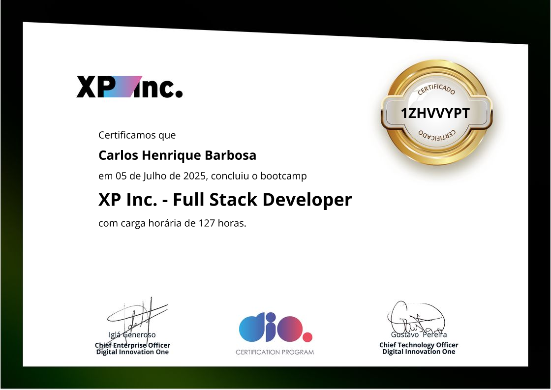 certificate of XP Inc. - Full Stack Developer