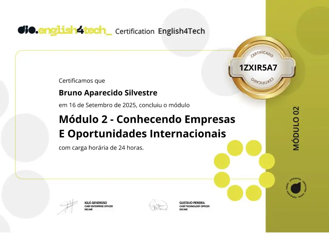 certificate of Módulo 2 - Conhecendo Empresas E Oportunidades Internacionais