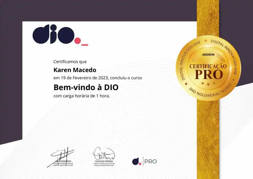 certificate of Bem-vindo à DIO