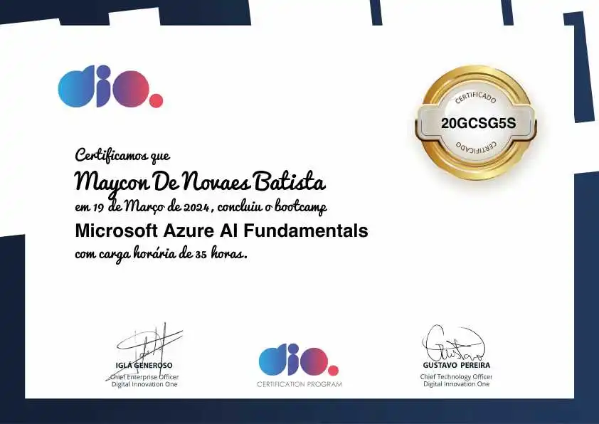 certificate of Microsoft Azure AI Fundamentals