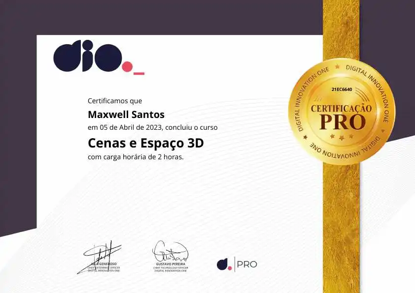 certificate of Cenas e Espaço 3D