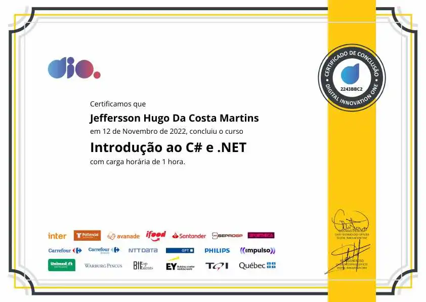 certificate of Introdução ao C# e .NET