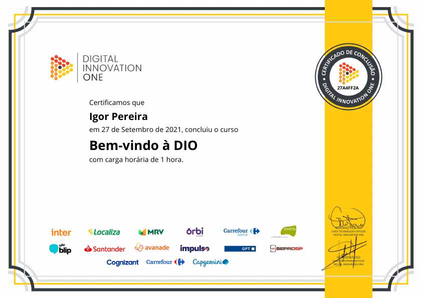 certificate of Bem-vindo à DIO