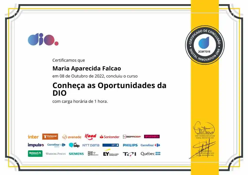 certificate of Conheça as Oportunidades da DIO