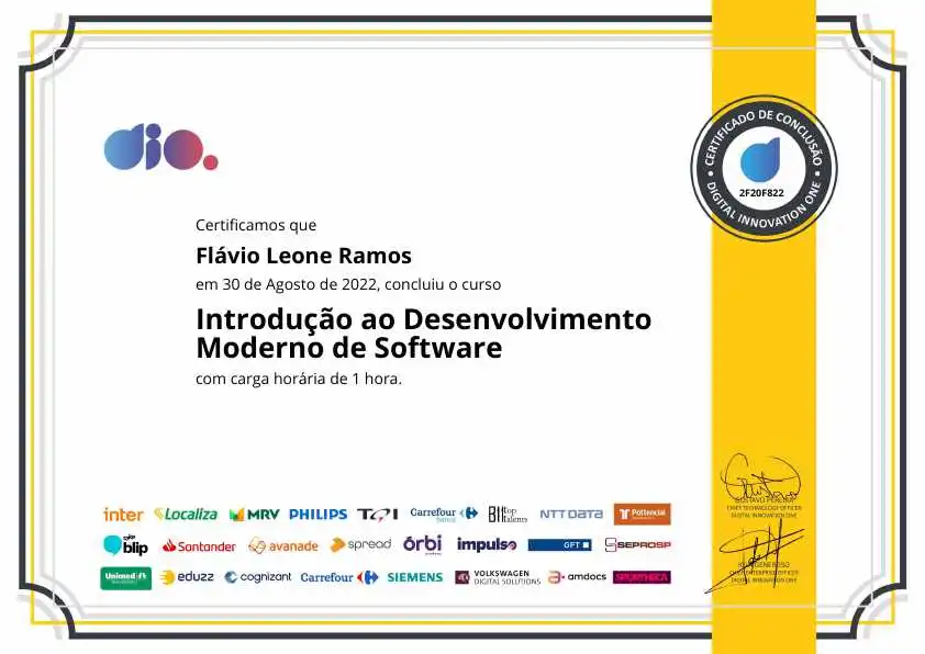 certificate of Introdução ao Desenvolvimento Moderno de Software