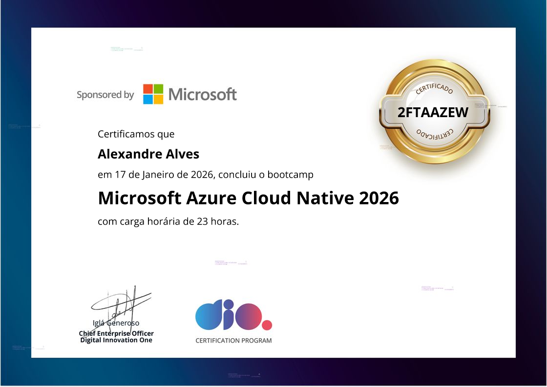 certificate of Microsoft Azure Cloud Native 2026