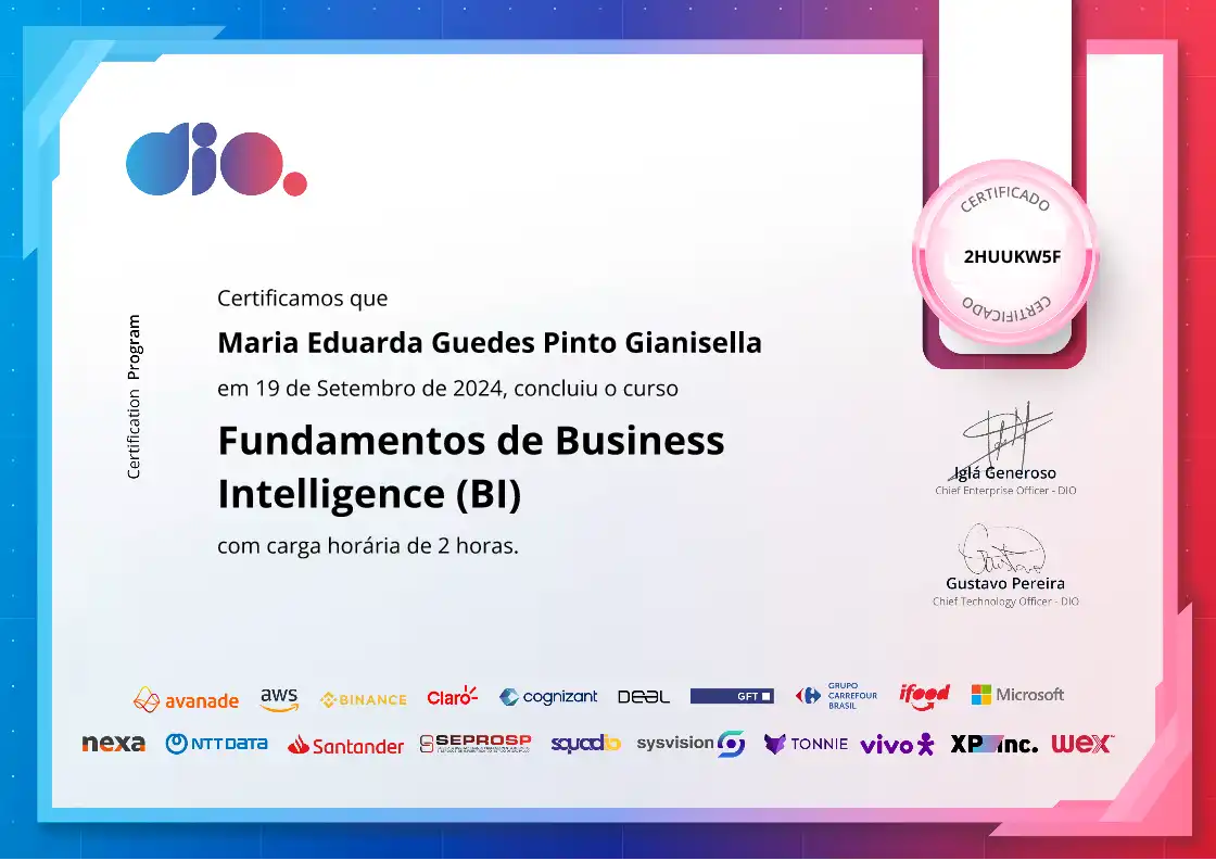 certificate of Fundamentos de Business Intelligence (BI)