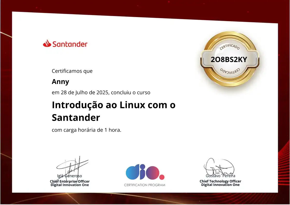 certificate of Introdução ao Linux com o Santander