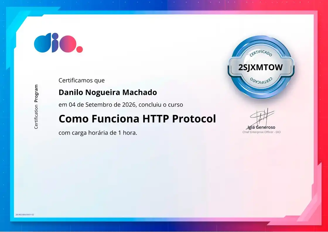 certificate of Como Funciona HTTP Protocol