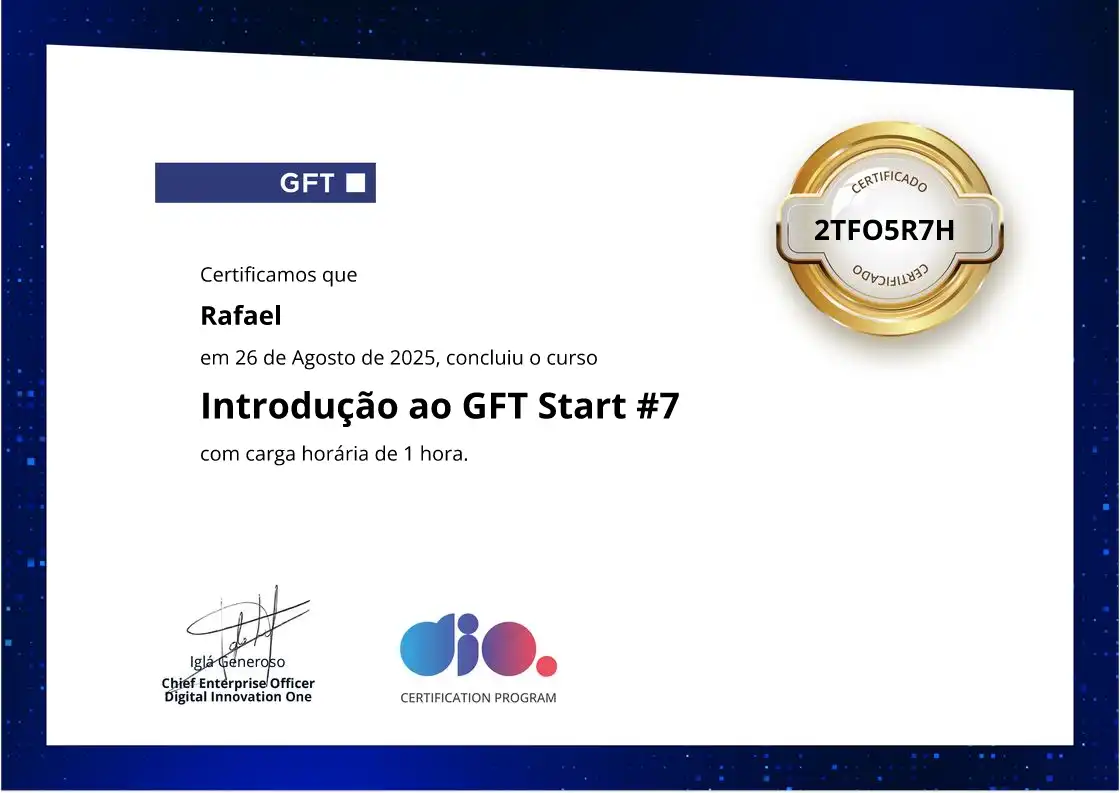 certificate of Introdução ao GFT Start #7