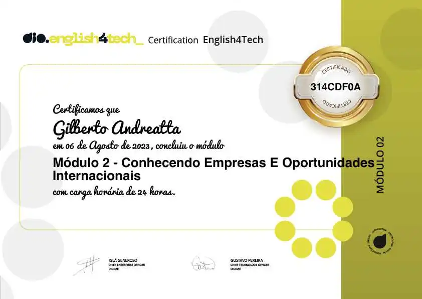 certificate of Módulo 2 - Conhecendo Empresas E Oportunidades Internacionais
