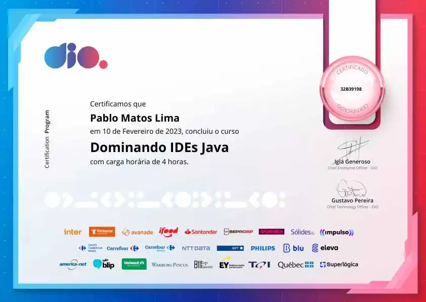 certificate of Dominando IDEs Java
