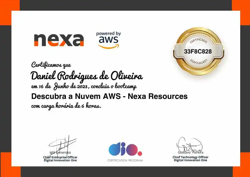 certificate of Descubra a Nuvem AWS - Nexa Resources