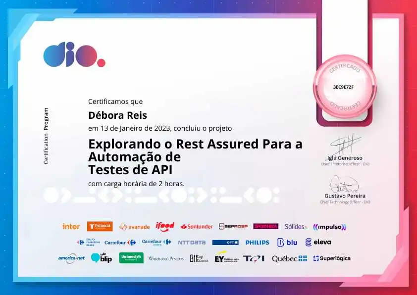 certificate of Explorando o Rest Assured Para a Automação de Testes de API