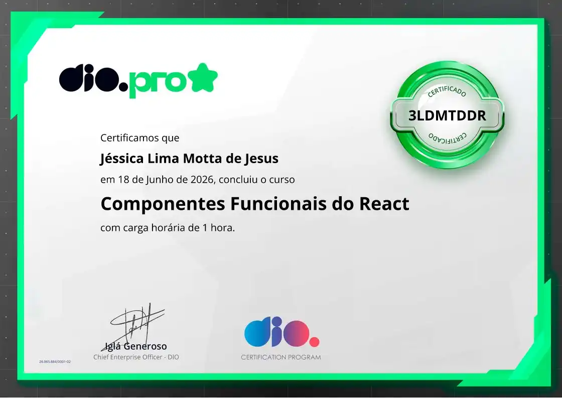 certificate of Componentes Funcionais do React