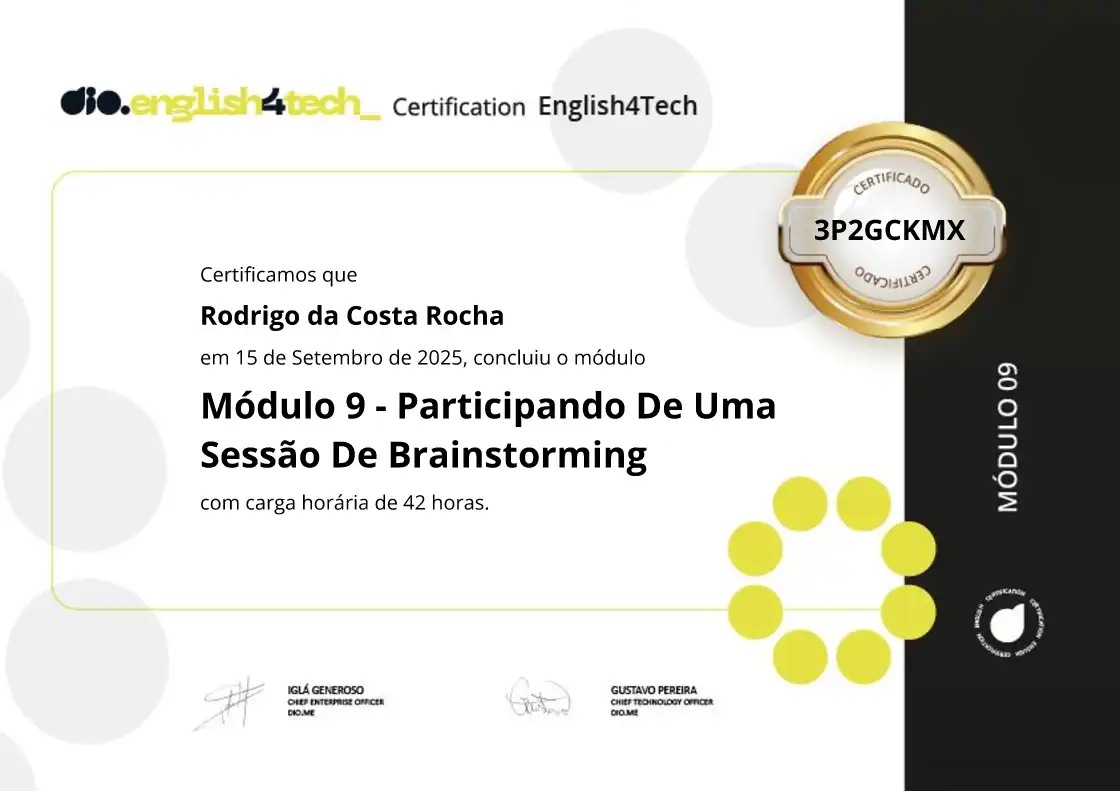 certificate of Módulo 9 - Participando De Uma Sessão De Brainstorming