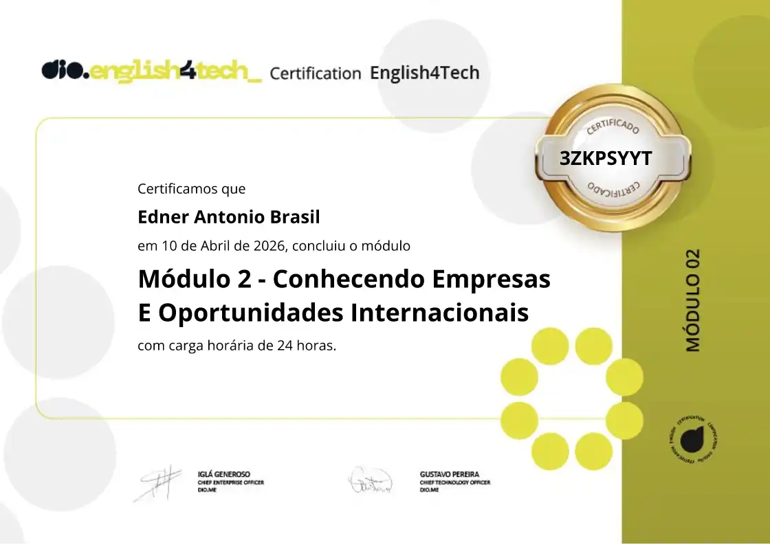 certificate of Módulo 2 - Conhecendo Empresas E Oportunidades Internacionais