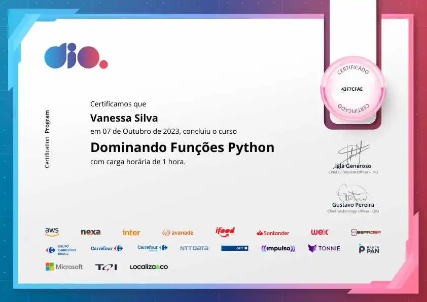 certificate of Dominando Funções Python