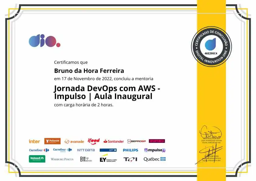 certificate of Jornada DevOps com AWS - Impulso | Aula Inaugural