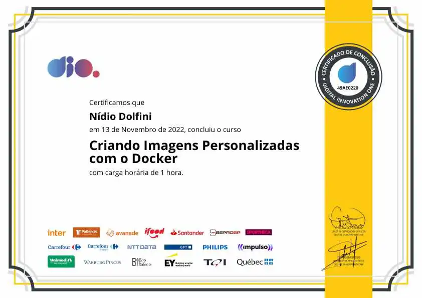 certificate of Criando Imagens Personalizadas com o Docker