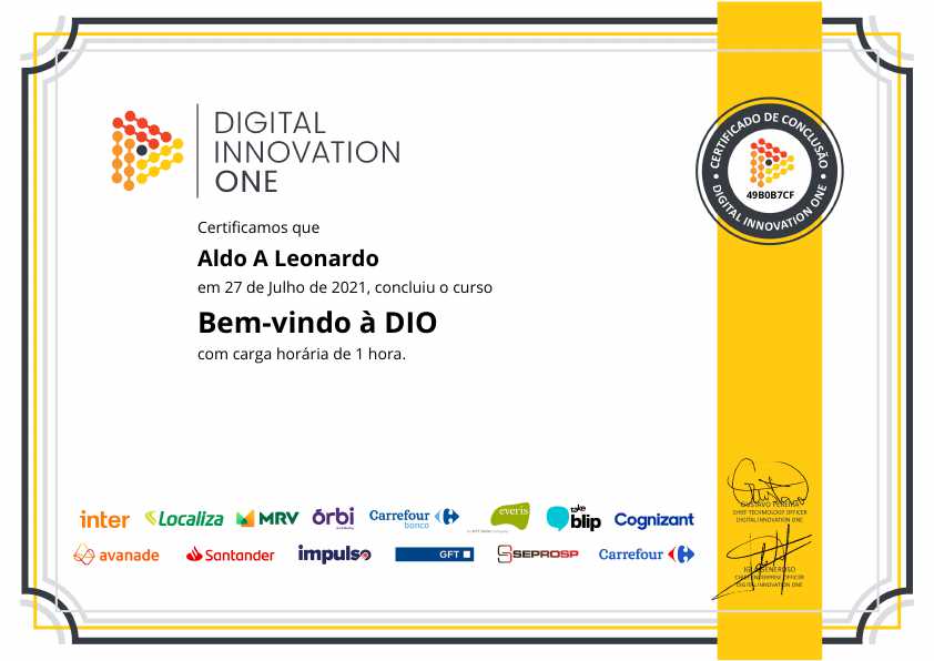 certificate of Bem-vindo à DIO