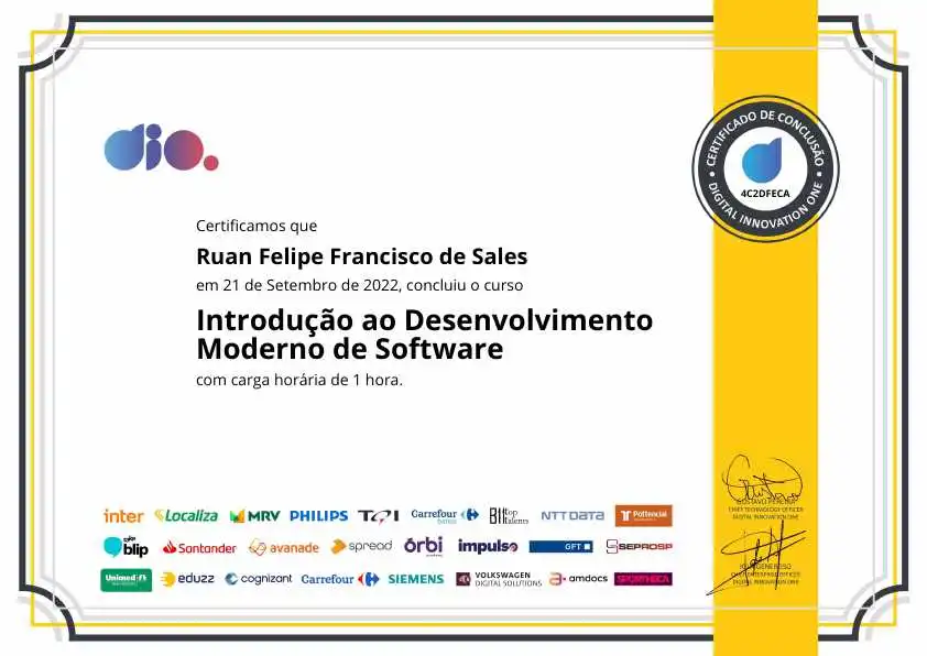 certificate of Introdução ao Desenvolvimento Moderno de Software