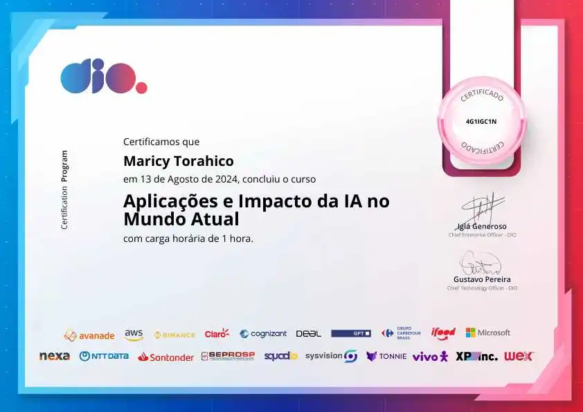 certificate of Aplicações e Impacto da IA no Mundo Atual