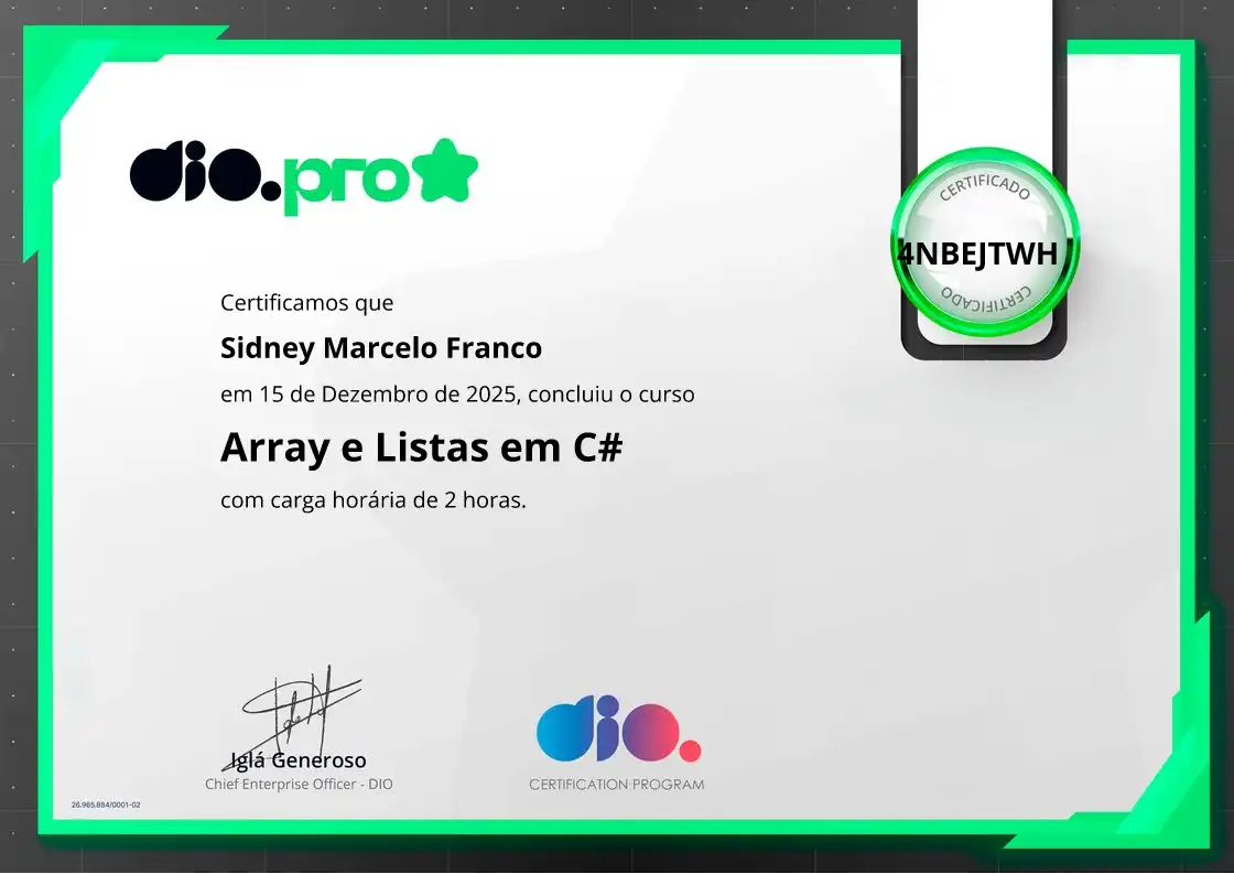 certificate of Array e Listas em C#