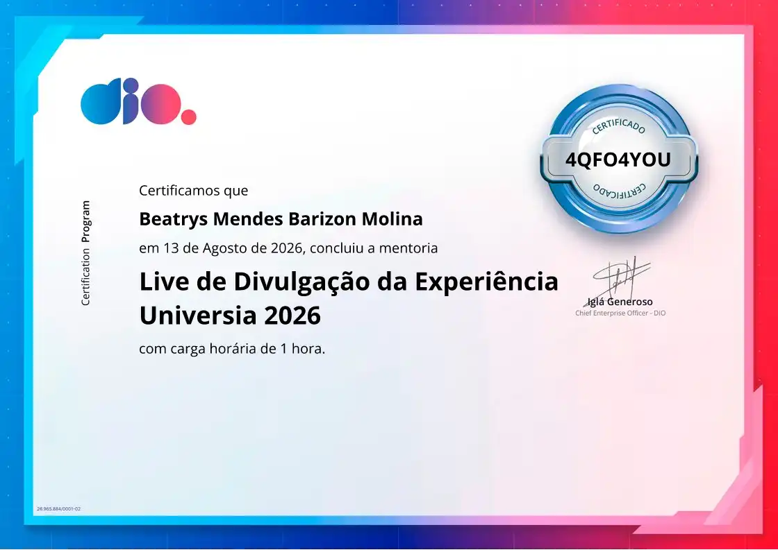 certificate of Live de Divulgação da Experiência Universia 2026