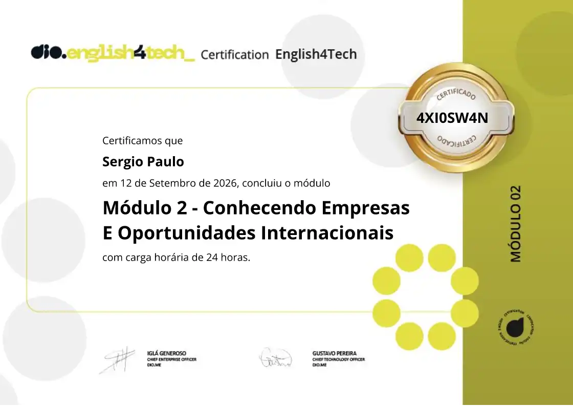 certificate of Módulo 2 - Conhecendo Empresas E Oportunidades Internacionais
