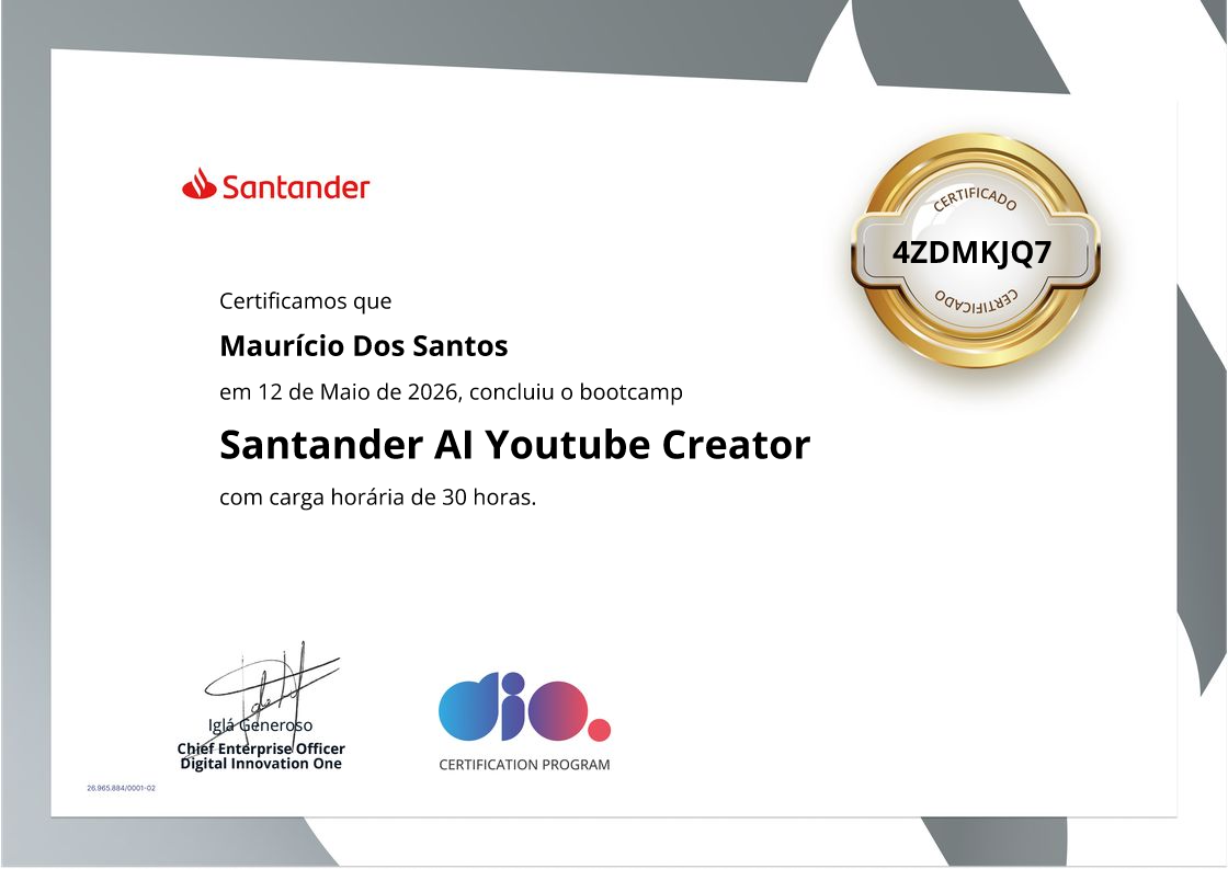 certificate of Santander AI Youtube Creator