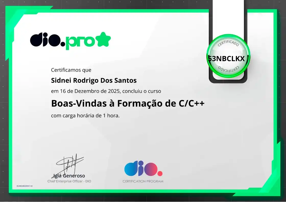 certificate of Boas-Vindas à Formação de C/C++