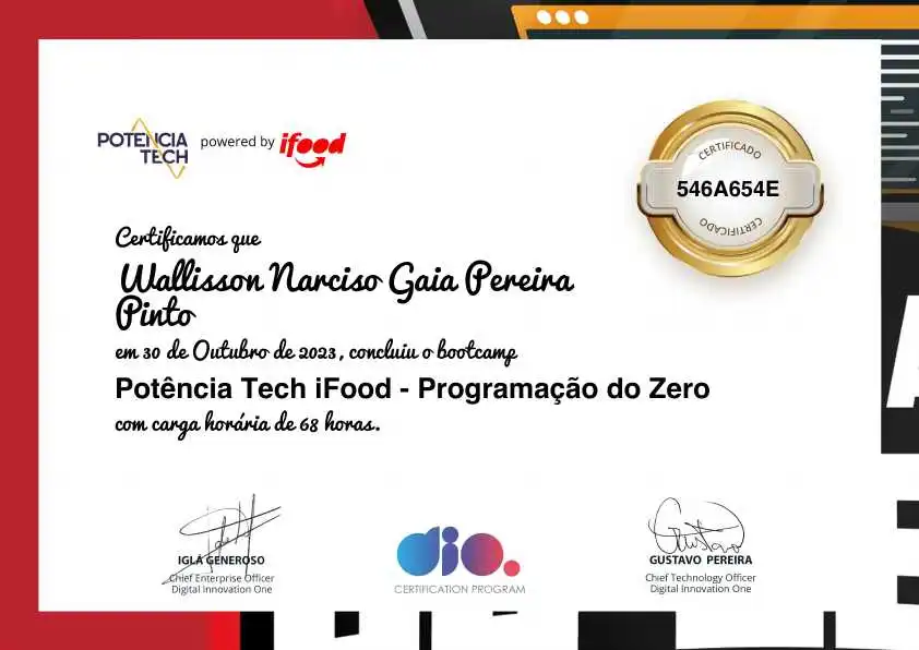 certificate of Potência Tech iFood - Programação do Zero