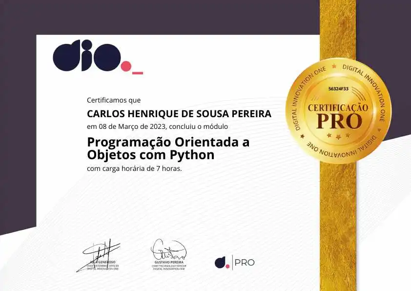 certificate of Programação Orientada a Objetos com Python